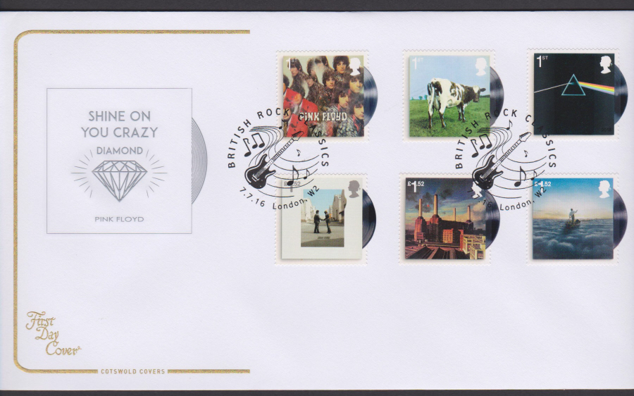 2016 - Pink Floyd, COTSWOLD First Day Cover, British Rock Classics, London W2 Postmark